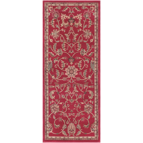 3' x 8' Floral Red and Olive Green Shed-Free Rectangular Area Throw Rug Runner - IMAGE 1