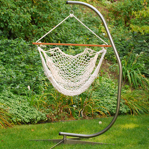48" White Natural Macrame Rope Hanging Outdoor Patio Hammock Chair - IMAGE 1