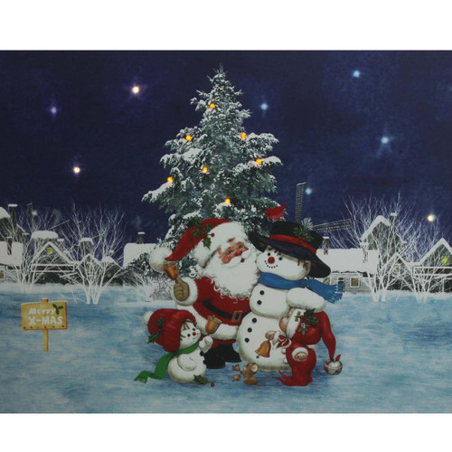 LED Lighted Santa Claus with Snowmen and Christmas Tree Canvas Wall Art 15.75" x 19.5" - IMAGE 1