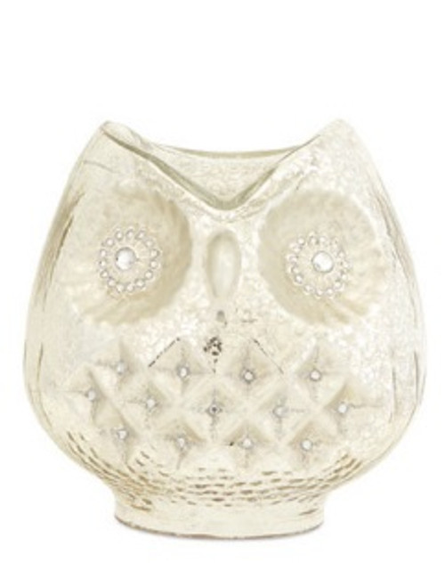 6" White and Silver Woodland Creature Mercury Glass Owl Bird Pillar Candle Holder - IMAGE 1