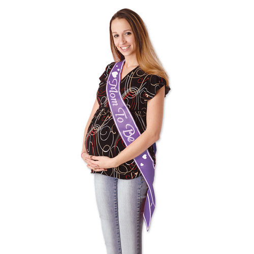 Club Pack of 6 Purple and White "Mom To Be" Sashes 33" - IMAGE 1