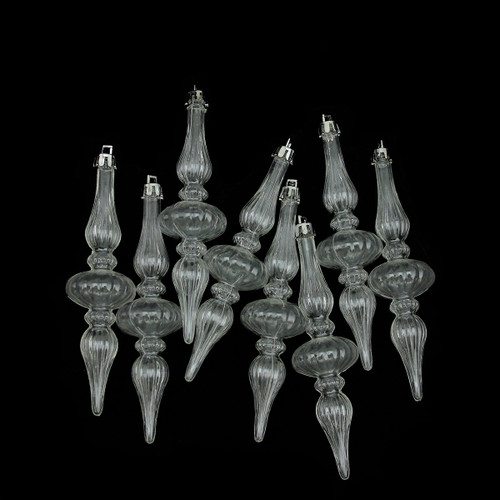 8ct Clear Shatterproof Transparent Spiral Christmas Finial Ornaments 7" - IMAGE 1