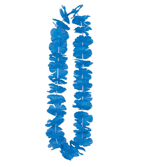 Club Pack of 12 Bright Blue Hawaiian Luau Tropical Beach Party Floral Necklaces 36" - IMAGE 1