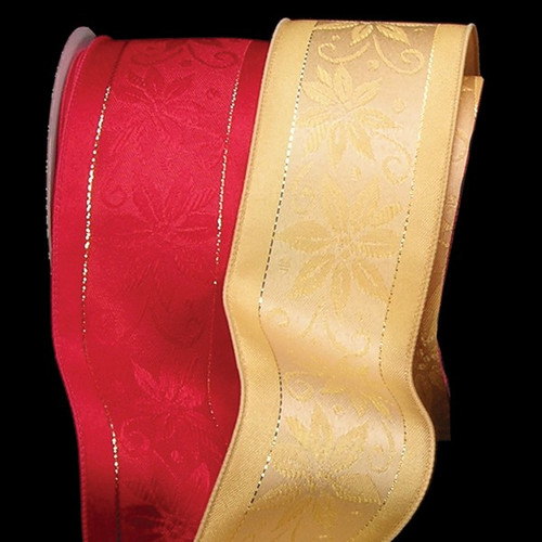 Gold Floral Wired Craft Ribbon 2.5" x 20 Yards - IMAGE 1