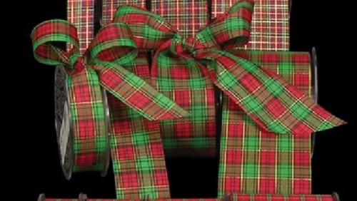 Green and Red Tartan Ribbon 2.75" x 66 Yards - IMAGE 1