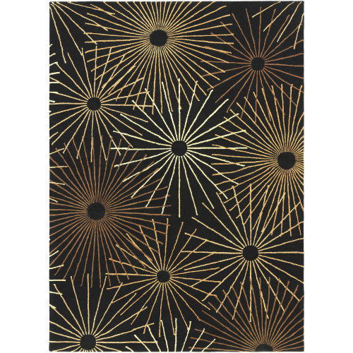 8' x 11' Black and Brown Sunburst Hand Tufted Rectangular Area Throw Rug - IMAGE 1