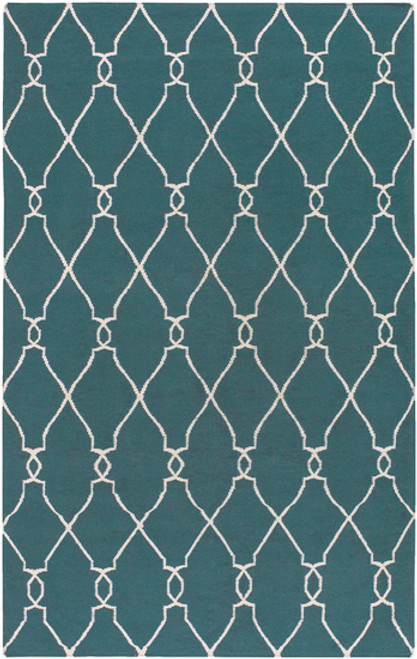 8' Damask Blue and Beige Hand Tufted Wool Area Throw Rug - IMAGE 1