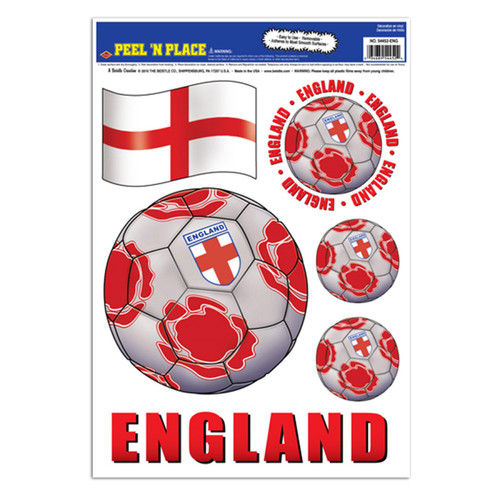 Club Pack of 72 Gray, Red and White "England" Peel 'N Place Soccer Balls and Flag Decals 17" - IMAGE 1