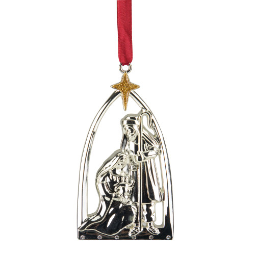 3.5" Silver-Plated Nativity Scene Christmas Ornament with European Crystals - IMAGE 1