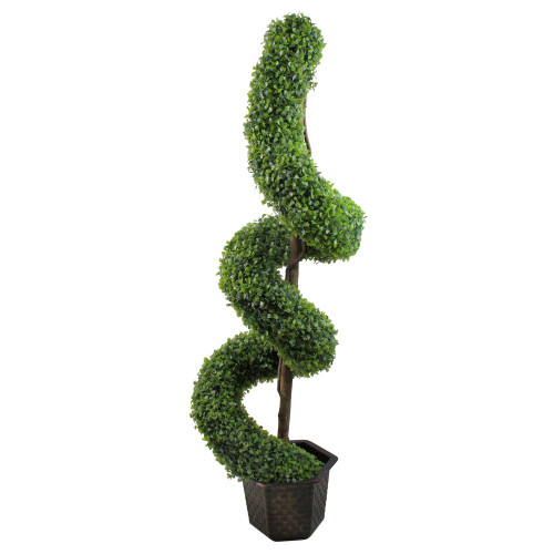 56" Potted Two-Tone Artificial Boxwood Spiral Topiary Tree - IMAGE 1