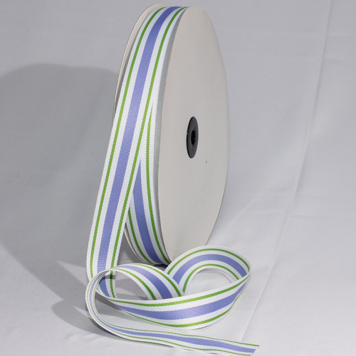 White and Purple Striped Woven Grosgrain Craft Ribbon 1" x 55 Yards - IMAGE 1