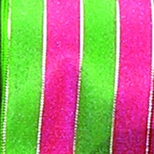 Green and Pink Pin Stripe French Wired Craft Ribbon 1.5" x 54 Yards - IMAGE 1