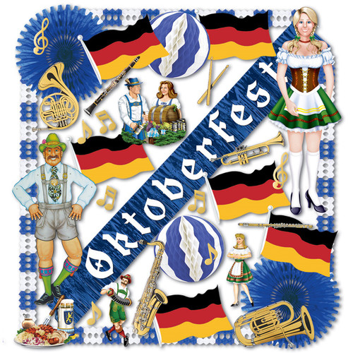 36-Piece Blue and White German Oktoberfest Decorating Kit - IMAGE 1