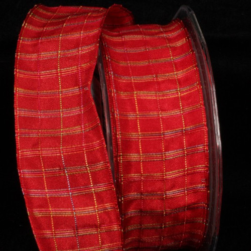 Red Checkered Wire Edged Craft Ribbon 1.5" x 27 Yards - IMAGE 1