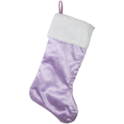 20" Purple and White Glittered Snowflake Christmas Stocking with Cuff - IMAGE 1