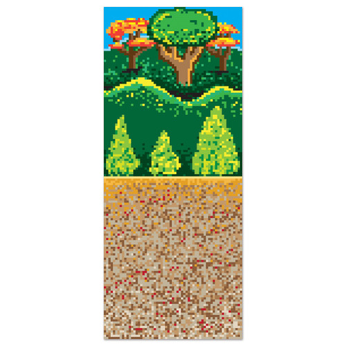 Pack of 6 Green Gamers 8-Bit Forest Photo Backdrop Wall Decor 30' - IMAGE 1