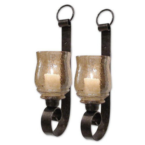 Antique Candle Holder Wall Sconces - 18" - Bronze - Set of 2 - IMAGE 1