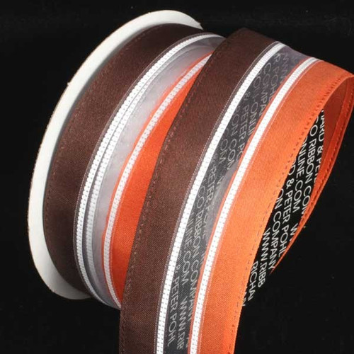 Brown and Orange Striped Wired Craft Ribbon 1.5" x 80 Yards - IMAGE 1