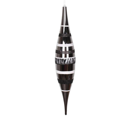 22" Black and White Diva Safari Zebra Stripes Finial Shatterproof Drop Christmas Ornament - IMAGE 1