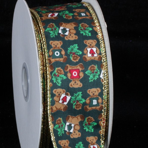 Hunter Green and Brown Bear Wired Craft Ribbon 2" x 20 Yards - IMAGE 1