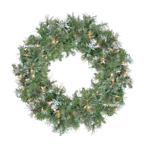 24" Pre-Lit Snow Mountain Pine Artificial Christmas Wreath - Clear Lights - IMAGE 1