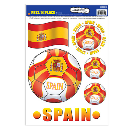 Club Pack of 72 Red, Yellow and White "Spain" Peel 'N Place Soccer Balls and Flag Decals 17" - IMAGE 1
