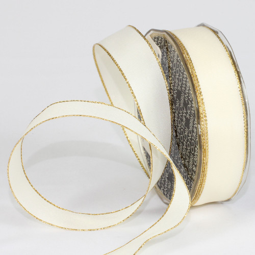Cream White and Gold Solid Wired Craft Ribbon 1" x 54 Yards - IMAGE 1