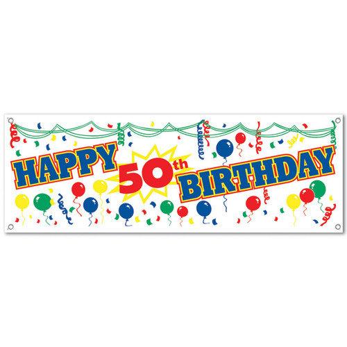 Club Pack of 12 Fun and Festive Happy 50th Birthday Sign Banner 60" - IMAGE 1