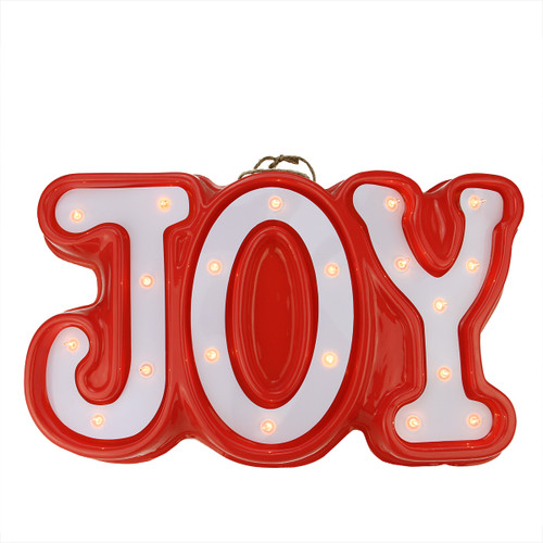 19" Red and White JOY Christmas Lighted Hanging Window Decor - IMAGE 1