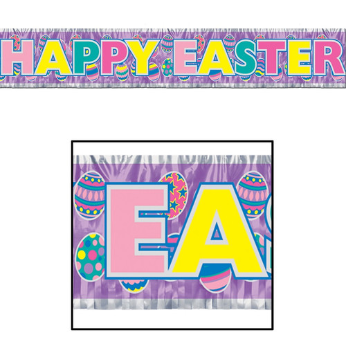 Club Pack of 12 Metallic "Happy Easter" Fringe Banner Hanging Decorations 5' - IMAGE 1