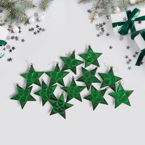 12ct Matte Xmas Green and Gold Glittered Star Shatterproof Christmas Ornaments 5" - IMAGE 1