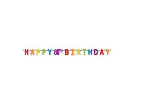 Pack of 12 Colorful Jointed Happy 80th Birthday Banner Hanging Party Decorations 66" - IMAGE 1