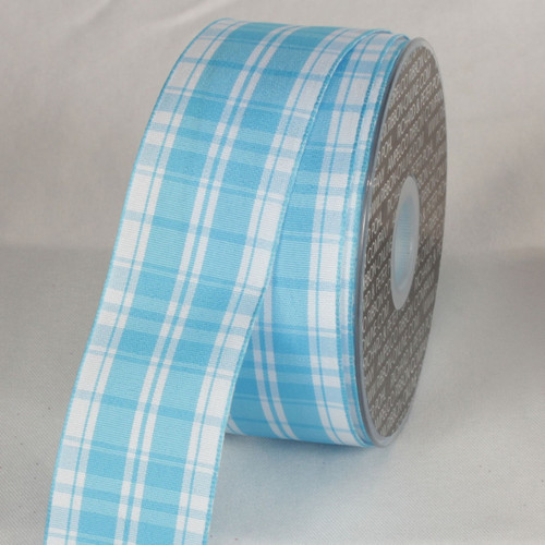 Blue and White Plaid Motif Wired Craft Ribbon 1.5" x 27 Yards - IMAGE 1