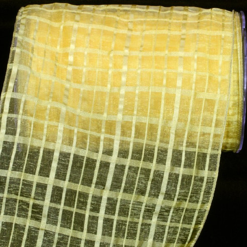 Yellow Solid and Sheer Check Wired Craft Ribbon 6" x 27 Yards - IMAGE 1