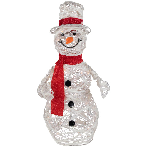 28" Lighted White Glittered Rattan Snowman Christmas Outdoor Decoration - IMAGE 1