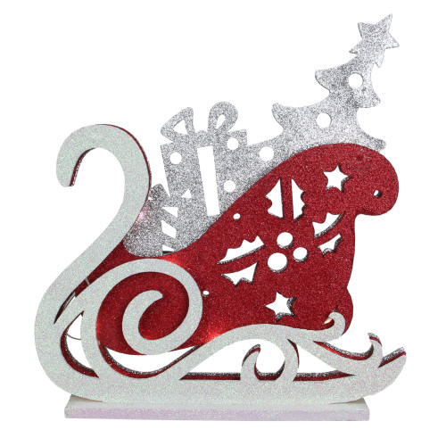 13.25" Red and Silver LED Lighted Sleigh Silhouette Christmas Tabletop Decor - IMAGE 1