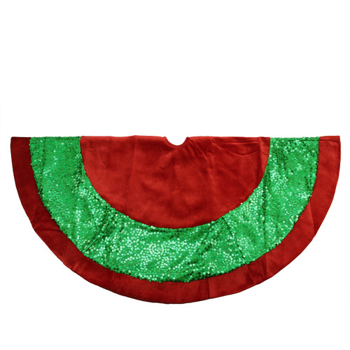 48" Red and Green Holographic Sequined Christmas Tree Skirt - IMAGE 1