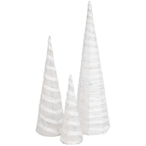 Glittered Cone Tree Christmas Decoration - 23.5 - White and Silver - Set of 3 - IMAGE 1