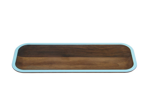 15" Blue and Brown Handcrafted Wood Rectangular Serving Tray - IMAGE 1