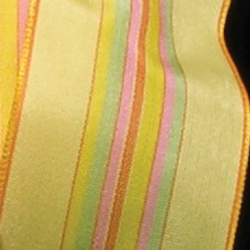 Yellow and Pink Striped Woven Wired Craft Ribbon 1.5" x 27 Yards - IMAGE 1