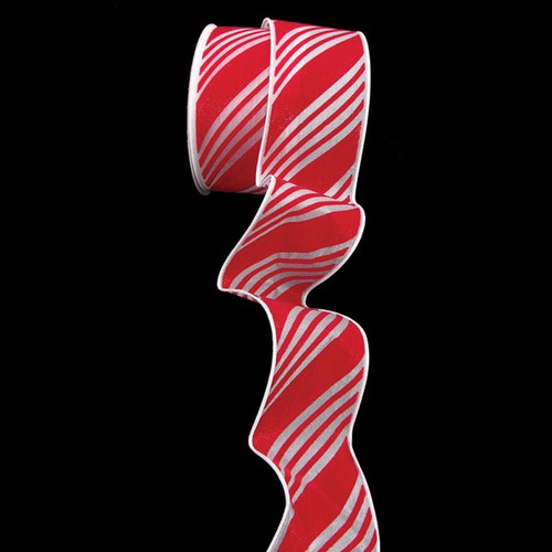 Red and White Candy Cane Striped Christmas Wired Craft Ribbon 2.5" x 20 Yards - IMAGE 1