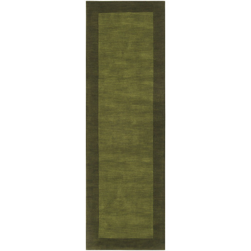 2.5' x 8' Solid Olive Green Hand Loomed Rectangular Wool Area Throw Rug Runner - IMAGE 1