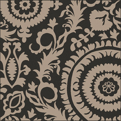7.25' x 7.25' Flower Maze Black and Taupe Shed-Free Square Area Throw Rug - IMAGE 1