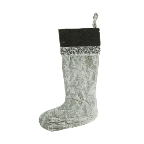 22" Gray and Black Quilted Embellished Christmas Stocking - IMAGE 1