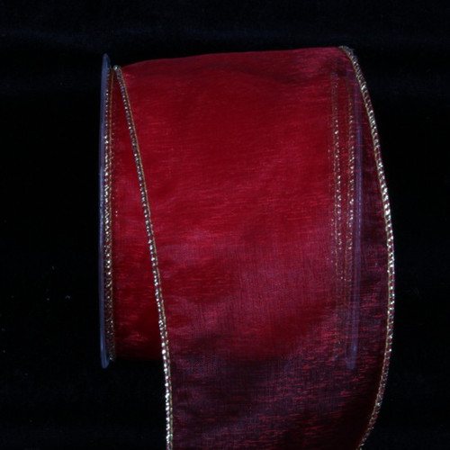 Red and Gold Sheer Wired Craft Ribbon 3" x 27 Yards - IMAGE 1