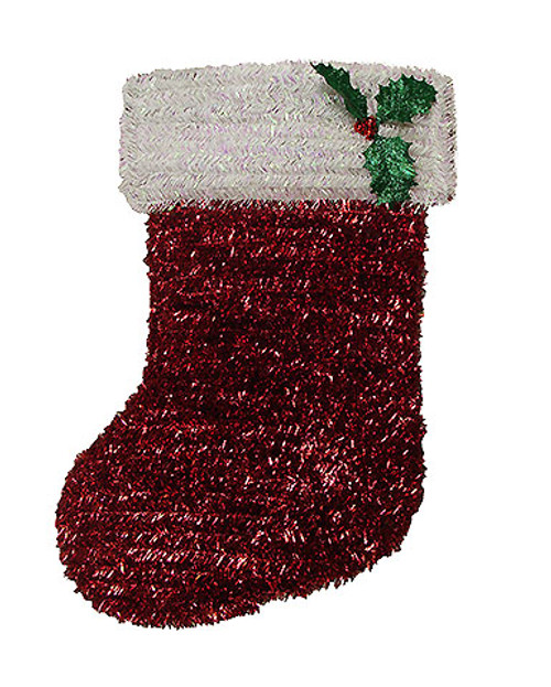 19" Shiny Red Iridescent Stocking with Holly Berry Hanging Christmas Decoration - IMAGE 1
