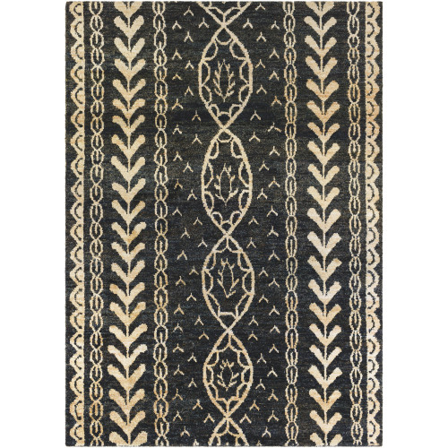 8' x 11' Black and Eggshell White Hand Knotted Area Throw Rug - IMAGE 1