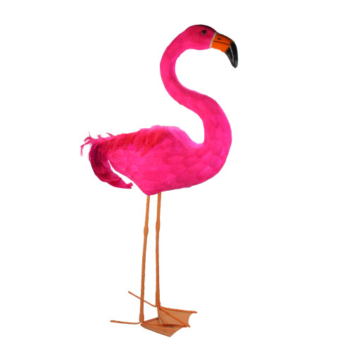 39.5" Standing Hot Pink Feathered Flamingo Decoration - IMAGE 1