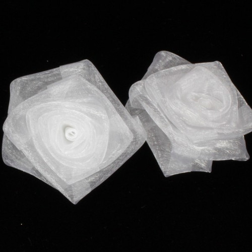 Club Pack of 48 Sheer White Rose Craft Ribbon Flowers 2" - IMAGE 1