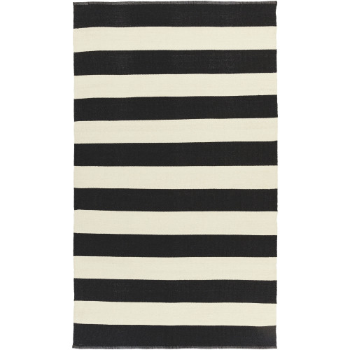 3.25' x 5.25' Simple Stripes Ebony and Ivory Hand Woven Shed-Free Area Throw Rug - IMAGE 1
